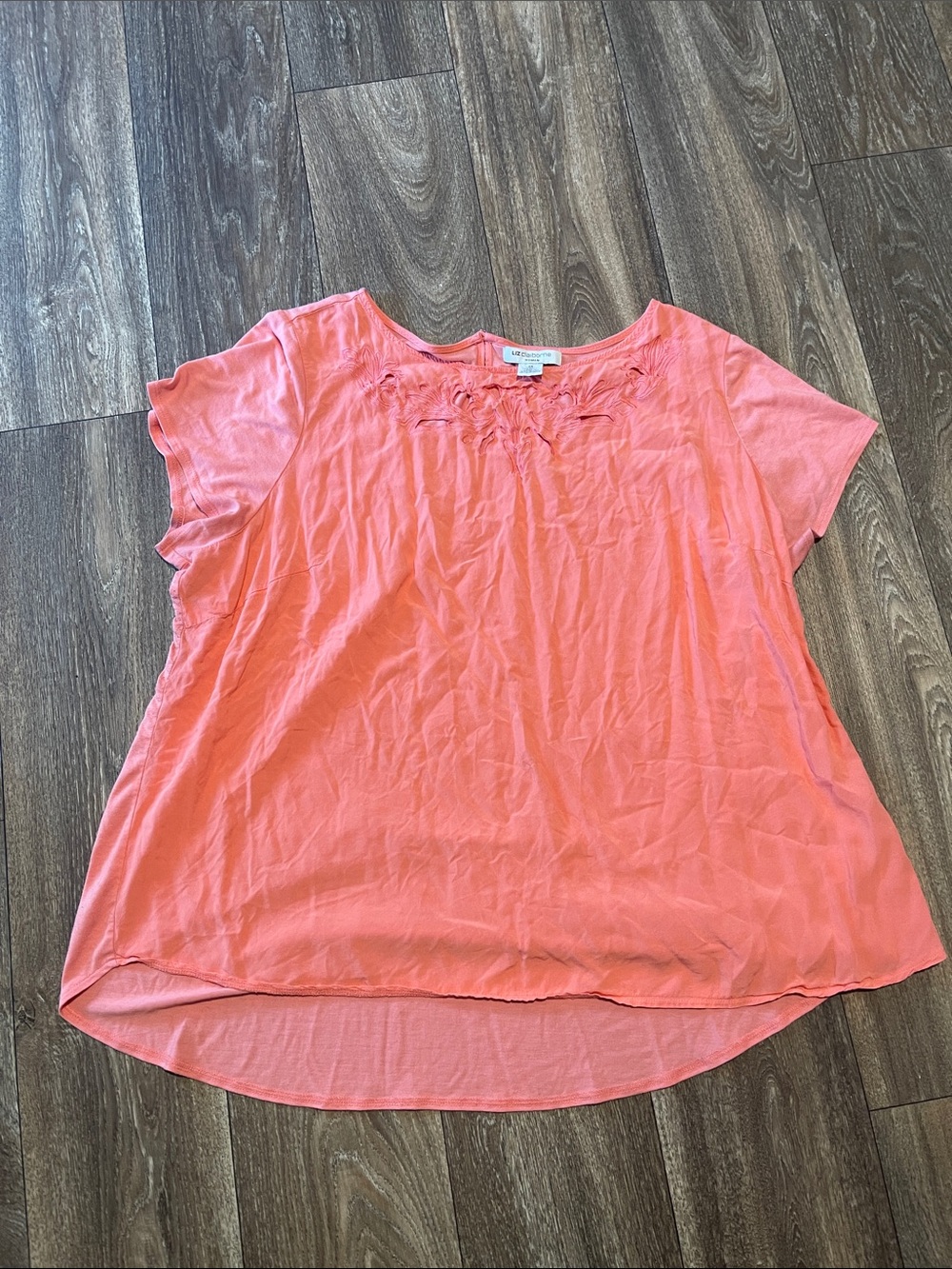 Liz Claiborne Woman Textured Scoop-Neck Women's Top - Coral Pink - 3X